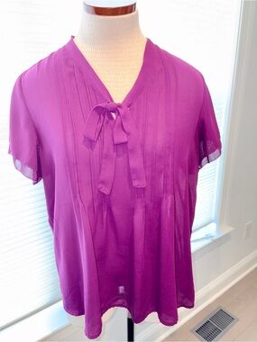 Lightweight Tie-Neck Pintuck Blouse